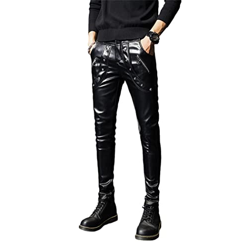 Pantalon de motard ajusté similicuir homme skinny rock slim noir Haitpant