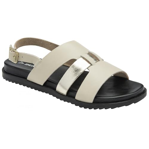 Image of Dunlop Leather Zareen Slingback Sandals (Cream/Gold, UK Footwear Size System, Adult, Women, Numeric, Medium, 3)