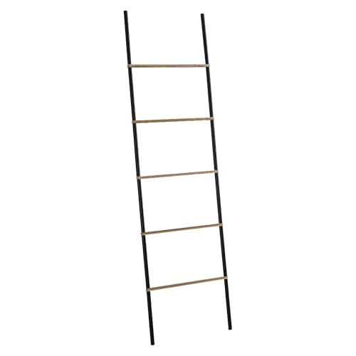 Gedy KENTA Toallero Escalera, Negro Mate-Natural, Bambú y Metal, 45 x 2,1 x 161