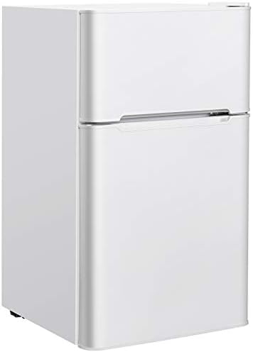 TANGZON 90L Under Counter Fridge Freezer, Low Noise, Reversible 2 Door Freestanding Refrigerator with Adjustable Thermostats & Feet, Removable Shelves, LED Light, for Home Office (White)