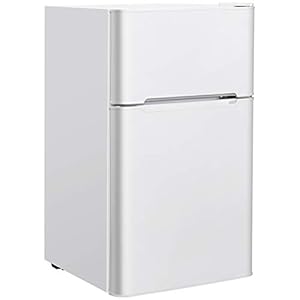 COSTWAY Compacte koelkast, 90L Mini-koelkast, Aparte Vriezer Met 2 Deuren, Breed LED-Licht, Snelle koeling, Energiebesparend, Stille Werking (Wit)