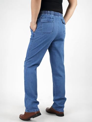 LONGBIDA Mens Elastic Waist Jeans Relaxed Fit Men's Stretch Denim Pants Business Straight Leg Trousers3