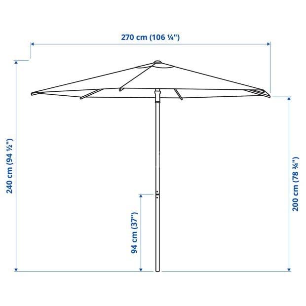 2,7M Terrasse Sonnenschirm Sonnenschirm Outdoor Sunshade Baldachin Garten Hinterhofmöbel Abnehmbarer Strandschirm for Den Außenbereich, Garten Und Terrasse, Basis Nicht Enthalten (Color : Blue) – Bild 7