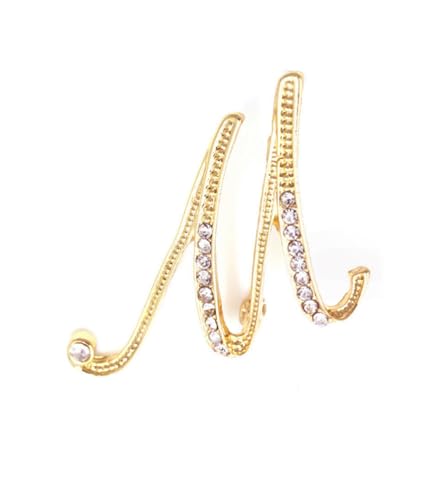 Image of vmcoatdu Women A-Z Initial Pins 26 Letters Pins Gold Plated Metal Brooches Clear Crystal Rhinestone Brooch Breastpin Badge