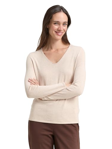 TOM TAILOR Damen Basic Strickpullover mit V-Ausschnitt, 20737 - Desert Sand...