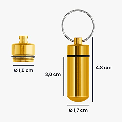 kwmobile 2 pillendoosje sleutelhanger in zwart/goud - Handig medicijndoosje voor onderweg - Pillendoosje alluminium met schroefdop - Afbeelding 6