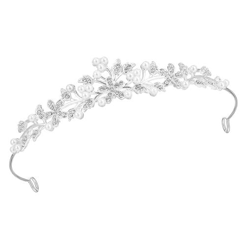 Corona Princesa,Corona de Princesa para Novia con Diamantes de Imitación y Perlas Tiara de Boda Reina Accesorio Pelo para Mujer Cumpleaños Fiesta Baile Cosplay