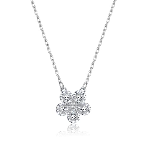 Reffeer Solid 925 Sterling Silver Cubic Zirconia Flower Choker Necklace for Women Teen Girls Sparkling Flower Pendant Necklace
