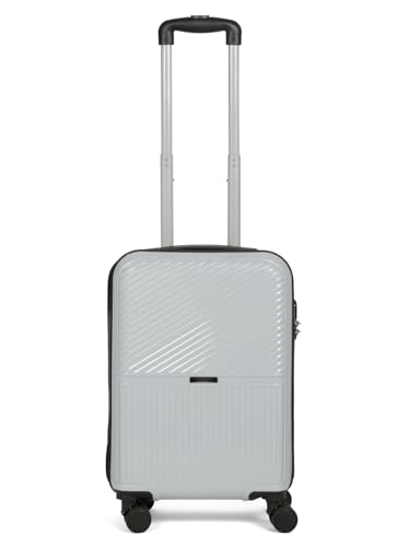 Image of Teakwood Small Size 8 Wheels Trolley Bag, Hard Cabin with Zipper Closure, Adjustable Push Button & Cross Side Strap, Number Lock System 360 Degree (Small, Silver)