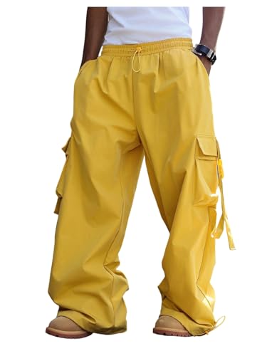 SOLY HUX Men's Baggy Cargo Pants Wide Leg Parachute Pants with Pocket Streetwear