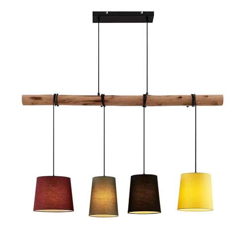 Lindby Lampada a sospensione in legno e tessuto, lampada con ramo di Lampadario Stile Rustico per Tavolo da Pranzo Isola Cucina o Taverna Camera Letto 4x E27