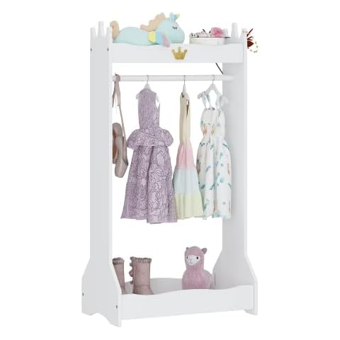UTEX Kids Dress Up Storage, Kids' Costume Organizer Center, Open Hanging Armoire Closet, Kids Armoire with Rack for Toddler 3 Age+, White Cover