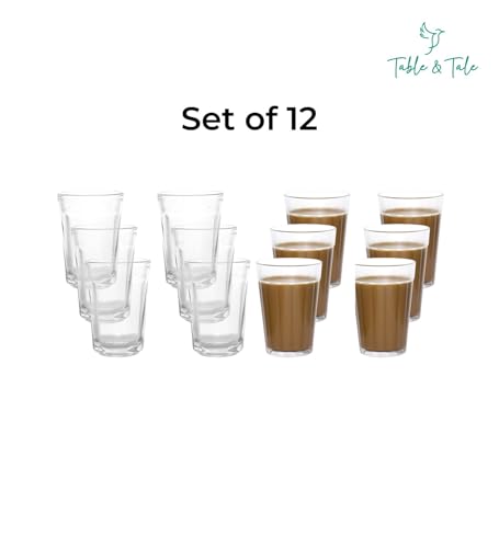 Image of Table & Tale Americano Line 190 ml Tea Glass Set of 12 from Brazil | Classic Tea Glass Set | Perfect for Tea, Coffee, Cutting Chai | Durable for Party, Home, Kitchen, Restaurant, Dishwasher Safe
