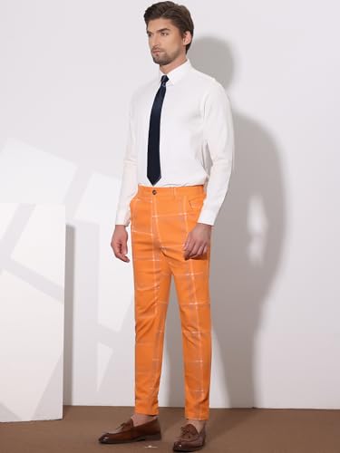 Lars Amadeus Men's Dress Plaid Slim Fit Flat Front Business Prom Checked Trousers4