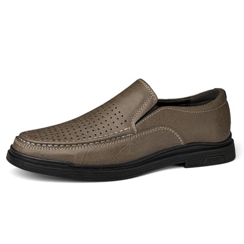 Men's Perforated Slip - on Leather Shoes, Comfortable Casual Dress Footwear - Ideal for Office Days, Business Errands & Daily Commutes