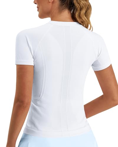 Image of Stelle Women Workout Tops Short Sleeve Seamless Athletic Shirts Yoga Gym Sports Breathable Tees