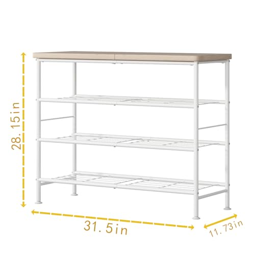 Image of SUOERNUO Shoe Rack Organizer 4 Tier for Closet Entryway Free Standing Metal Storage Shoe Shelf with MDF Top Board,White+Oak