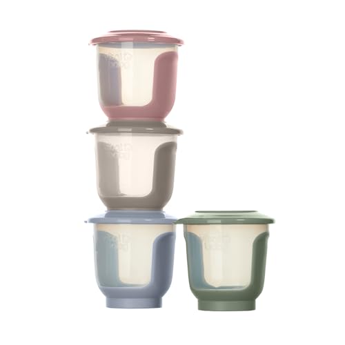 Vital Baby Nourish Store & Wean Food Pots 120ml Leakproof Stackable Soft Base EarthSmart Biodegradable Fridge & Freezer Safe BPA-Free 4m+ 4 Pack