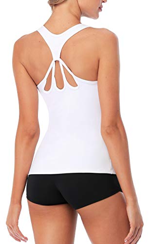 ATTRACO Tank Top with Support Slim Fitted Workout Top Moisture Wicking White S