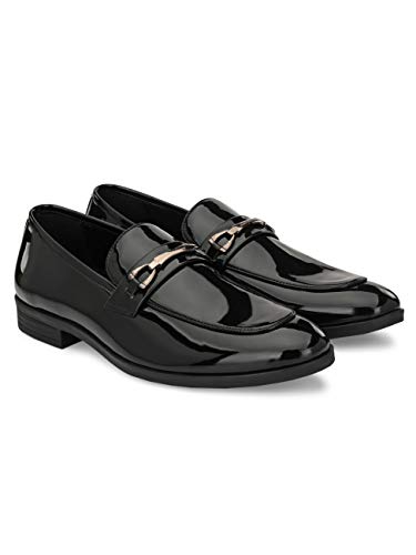 Image of San Frissco Men's Loafers Glossy Trending Shoes with Buckle | Textured Formal Shoe for Office, Slip-On Loafers | Stylish Lightweight and Comfortable Shoes