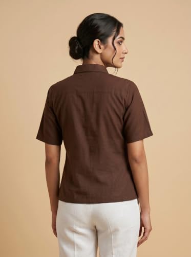 Image of Stylish Women's Embroidered Shirts | Geometric Pattern Half Sleeve Collared Button-Up Casual Shirt for Women