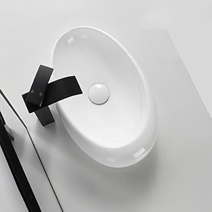 Badezimmerspüle Waschbecken Handwaschbecken Modernes ovales Badezimmer-Waschbecken über der Theke, weißes Porzellan-Keramik-Badezimmer-Waschbecken, Kunstbecken, elegantes Ei-Form-Badezimmer-Waschbecke – Bild 7