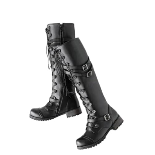 Generisch Women's Gothic Retro Combat Boots with Buckles Detail Robust Heel for Style-conscious Adventures, black, 9 UK