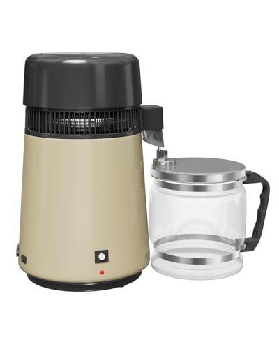Automatic Water Distiller, 750W Home Distilled Water Machine Countertop with Glass Carafe, 4L/1 Gallon Stainless Steel Water Purifier for Home Office, CPAP, Humidifier & Aquarium, Gold