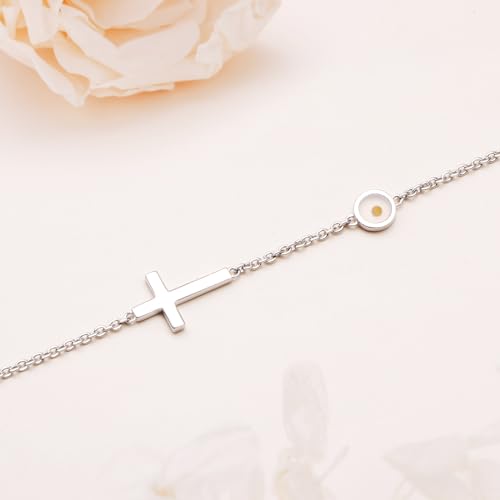 DAOCHONG Mustard Seed Cross Bracelet 925 Sterling Silver Faith Matthew 17:20 Bracelet Christian Jewelry Religious Gifts for Women Inspirational, 7" + 2"3