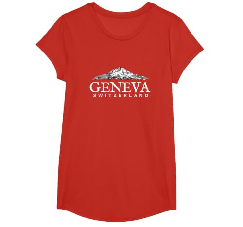 Geneva Switzerland T-Shirt, Swiss Alps Mountain Shirt T-Shirt, Girls, Red, X-Small