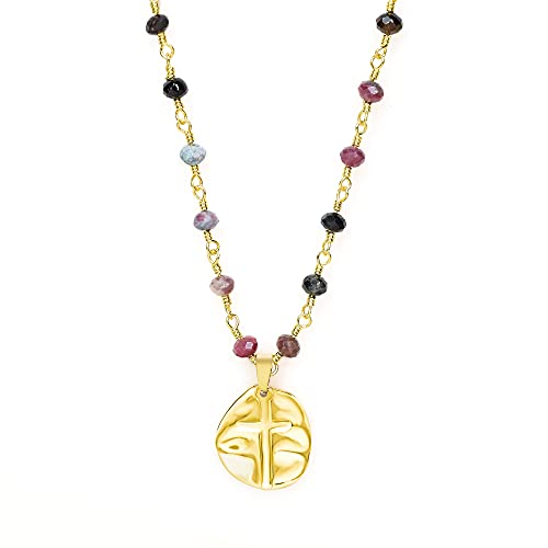 Collier chaîne pendentif rond croix femme en acier pour un style élégant au quotidien