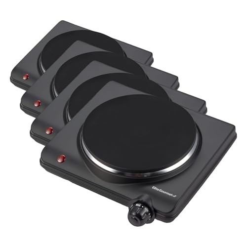 Image of Elite Gourmet Countertop Electric Burner, 1000W Cast Iron Hot Plate, 7 Heat Settings, Portable Cooktop for RV, Dorm, Office & Small Kitchens, Road-Ready & Compact (Pack of 4)