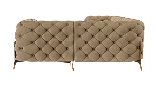 S-Style Möbel Milton Ecksofa 4-Sitzer Eckcouch Rechts Chesterfield-Ecksofa Sofa für Wohnzimmer Lounge Couch mit goldenen Metallfüßen Möbel Freistehende Polster Sofas & Couches Beige 262x200x73 cm – Bild 4