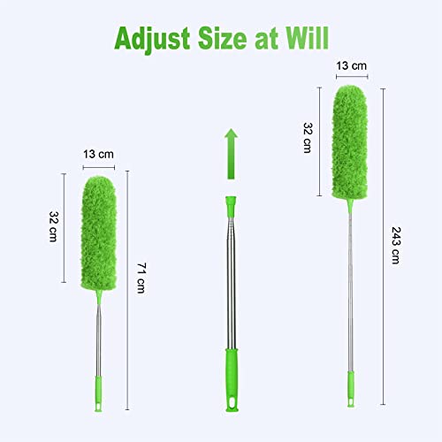 Vicloon Extendable Microfiber Duster, Feather Duster with Extra Long 100 inches Telescopic Pole and Bendable Head, Hand Duster for Cleaning High Ceiling Fans, Cars, Blinds, Cobweb Green
