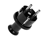 KEL Uni-Schuko Stecker 6A / 250 V max - IP44 Stromstecker für den Außeneinsatz, Schukostecker mit Gummideckel Schwarz