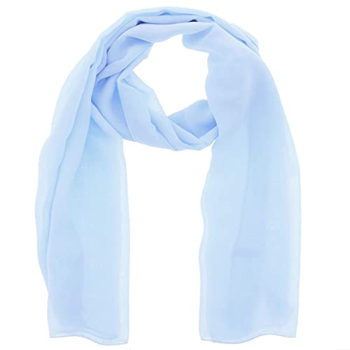 WESTEND CHOICE Foulards en mousseline de soie pour femme - Uni - Grand foulard pour filles - 180 x 70 cm, bleu clair, taille unique