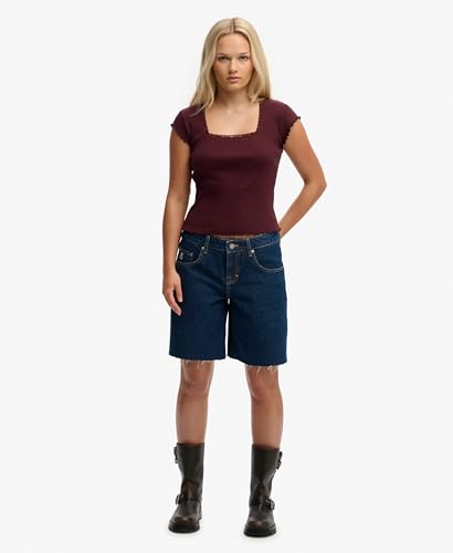 Superdry ATH Ess Square Neck Tee T-Shirt, Port Rouge, 36 Femmes