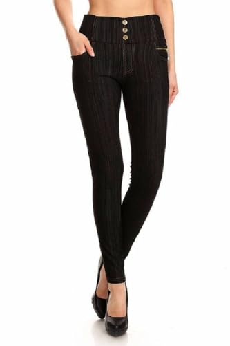 Women's High Waisted Jeggings- Light Fleece Lined Pull On Skinny Pants Stretch Knit Denim Leggings Regular -Plus Size