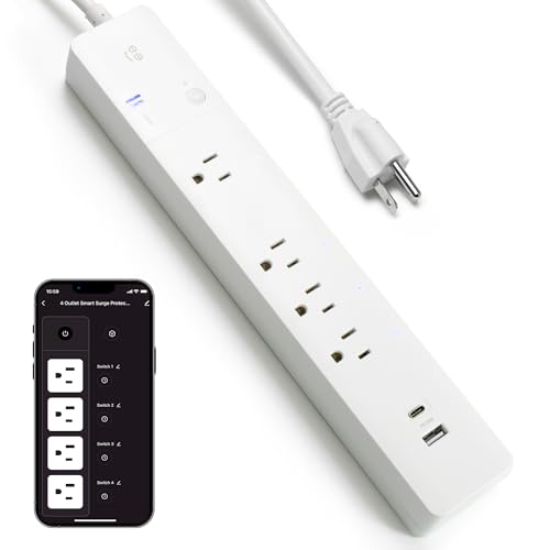 Image of Geeni Smart Surge Protector Power Strip with 4 Smart Outlets, 2 USB Ports (USB-A & USB-C), Surge Protection, Wi-Fi & App Control, Compatible with Alexa & Google Assistant, Smart Power Strip