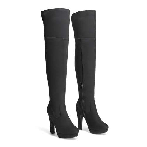 DREAM PAIRS Women's HIGHPLAT Black Chunky Thigh High Over The Knee High Heel Boots3