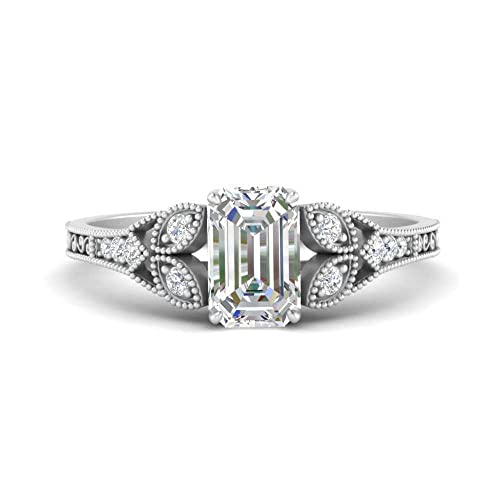 Choose Your Gemstone Split Band Antique Engagement Ring 925 Sterling Silver Emerald Shape Side Stone Engagement Rings Lightweight Office Wear Everyday Gift Jewelry US Size 4 to 12