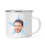 Andaz Press Personalized Blue Star Photo 11oz. Stainless Steel Campfire Coffee Mug Gift, Your Face Picture on Blue Star, 1-Pack, Custom Customizable Mug for The Office Coworker, Retirement