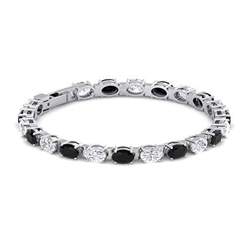 Silver Smile 925 Sterling Silver Black Onyx Gemstone Bracelets For Women And Girls|Attractive Tennis Bracelet In 7.25" Length With Secure Lock |Comes In A Suede Pouch #TOP1