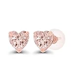 Solid 14K Rose Gold 5mm Heart Natural Peach Morganite November Birthstone Stud Earrings For Women