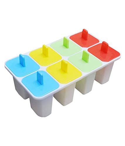 pass pass Set of 8 Plastic Ice Cream Candy Kulfi Maker Moulds | Reusable Ice Stick Tray for Homemade Popsicles, Kulfi & Desserts | Multicolor