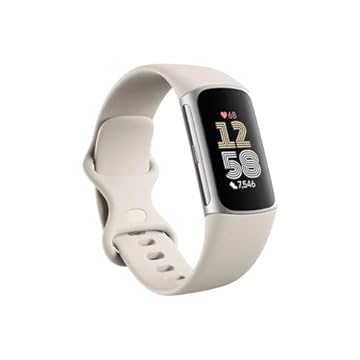 Fitbit Rastreador avançado de saúde e fitness Charge 6 com Google Apps, GPS integrado, ferramentas de gerenciamento de estresse e informações de saúde cardíaca - porcelana/alumínio prateado