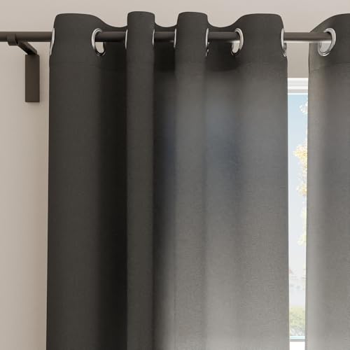 Image of Encasa XO Window Cotton Curtains, Light Filtering Drapes Charcoal Grey