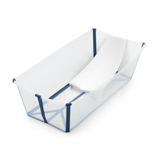 Pack Bañera Stokke Flexi Bath XL, Azul transparente - Bañera plegable para bebé + Soporte para recién nacido - Ideal para edades 0-6 - Duradera y fácil de guardar