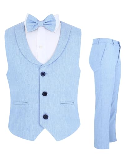 Image of Baby Boys Vest Suit Cotton Linen 4 Piece Formal Wedding Birthday Set