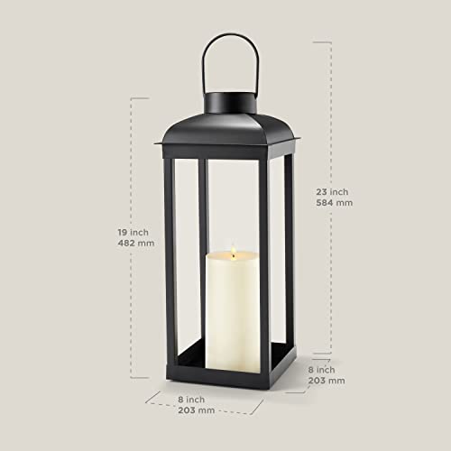 Outdoor Candle Lantern, Large - 18 Inch Tall, Solar Powered, Black Metal, Open Frame (No Glass), Dusk To Dawn Timer, Decorative Led Lantern Lights For Front Porch, Garden Or Patio Decor #TOP2
